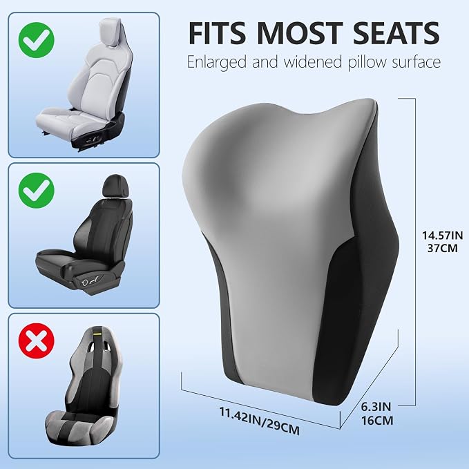 BABUR Car Headrest Pillow, Ergonomic Neck Support for Driving Seat 1 Pcs | Gray,100% Memory Foam,Universal Fit,Softness,Adjustable Strap,Breathable Removable Cover,Car Rest Pillow for Pain Relief