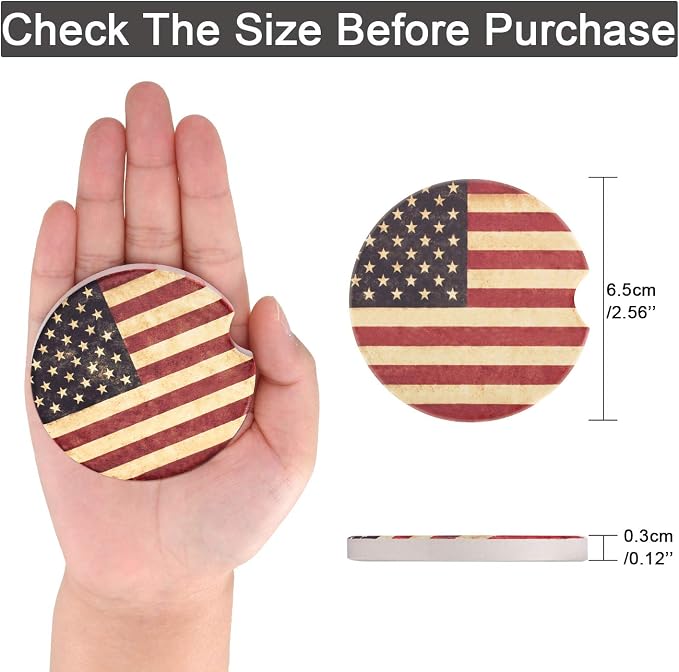 Boao 8 Packs USA Flag Car Cup Coasters Ceramic Car Coasters 2.56 Inch Stone Cupholder Absorbent Coaster Set for Drinks Cup(Red)