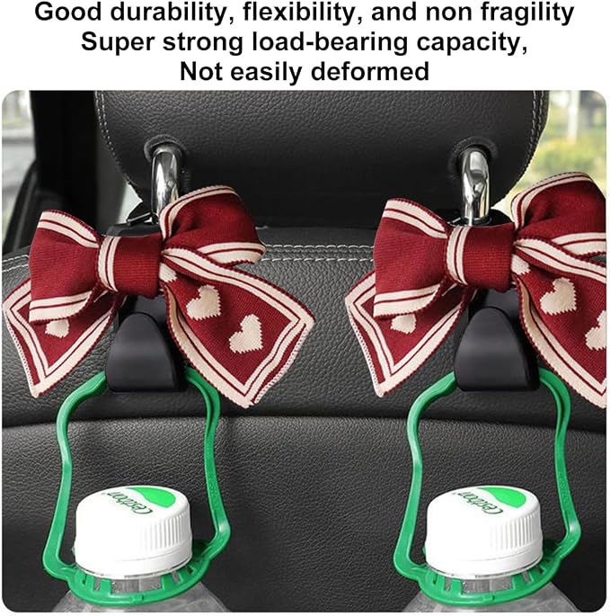 Mandark 2PCS Car Seat Headrest Hooks, Cute Bow Vehicle Hooks for Purses and Bags, Automotive Purse Hook Hanger Interior Decoration Accessories, Universal for SUV, Sedan, Truck (Red Line)