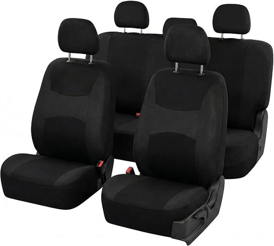 FH Group Universal Car Seat Covers Full Set for SUV Truck Sedan Vans | All-Purpose Cloth Seat Cover Set Airbag Compatible Washable Split Bench Protector Interior Upgrade - Black
