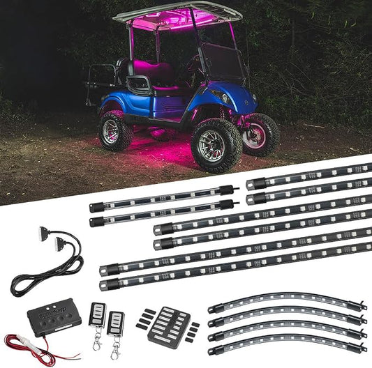 LEDGlow 12pc Million Color LED Golf Cart Underglow Kit for 12V 4-Seater | Includes Canopy, Wheel Well & Interior Tubes, Accent Neon Lights Fit EZGO Yamaha Club Car ICON, 10 Solid Colors, 16 Modes