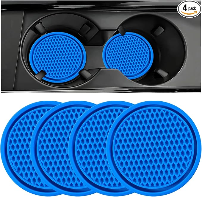 ZSDY Car Cup Coaster, 4PCS Universal Auto Non-Slip Cup Holder Embedded in Ornaments Silicone Coaster, Car Interior Accessories Sets, Blue