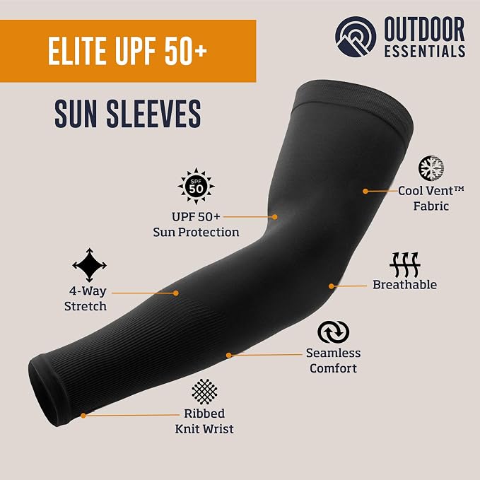 OutdoorEssentials UV Sun Sleeves for Men & Women, Cooling Arm Sleeves UPF 50+ | Golf, Tattoo Cover Up, Sun Protection