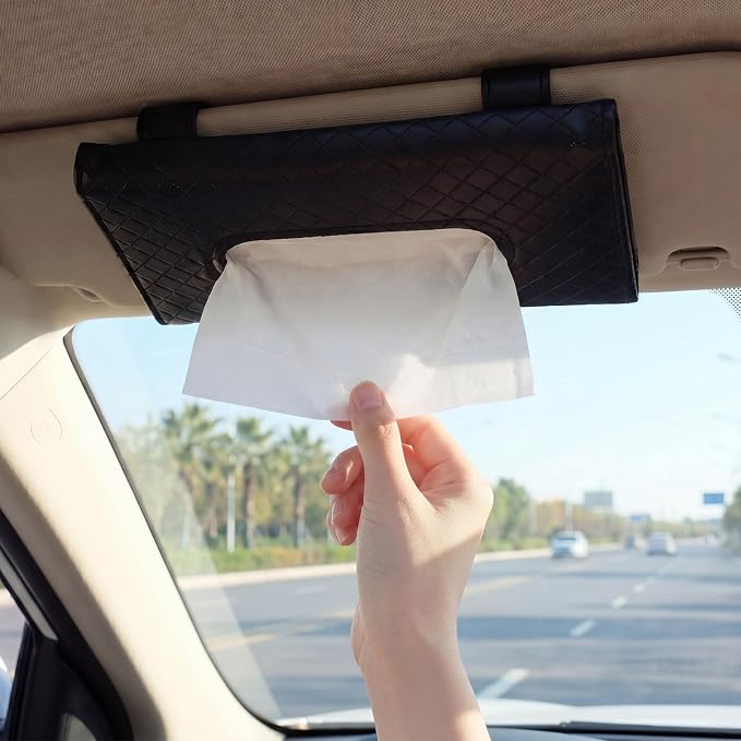 Novabright 3 Pack Car Tissue Holder Sun Visor Napkin Holder PU Leather Tissues Box Cover Backseat Rectangle Organizer for Car Sun Visor Black Organization Accessories