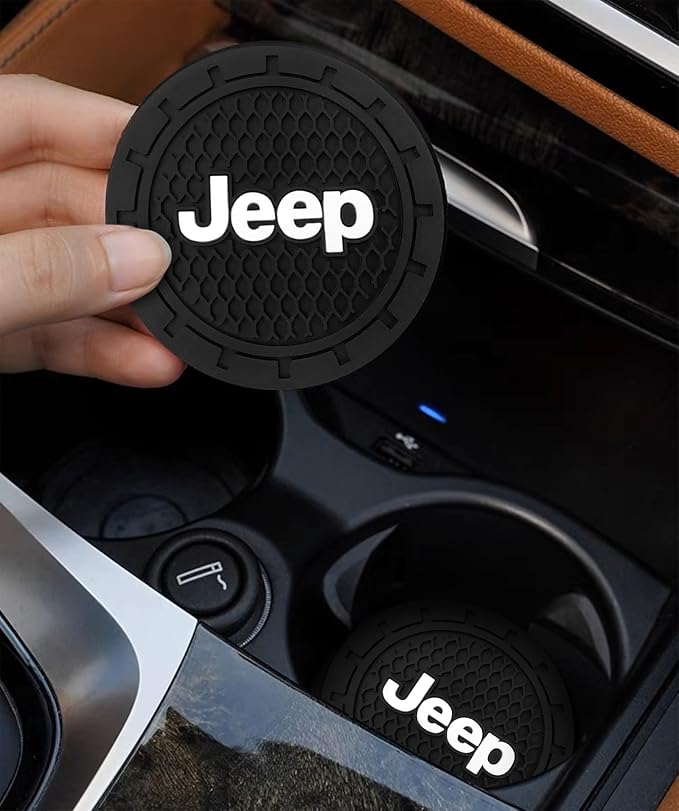 Car Cup Holder Coaster for Jeep Series Recessed Silicone Cupholder Coaster Interior Accessories 2.75in 2Pieces Black