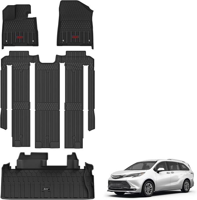 3W Floor Mats & Cargo Liner Fit Toyota Sienna 7 Seat 2021-2026 (Except for 2025 2026 Platinum Edition), TPE All Weather Custom Fit Floor Liner for Sienna XLE/XSE/Limited/Woodland Edition