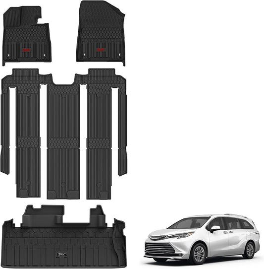 3W Floor Mats & Cargo Liner Fit Toyota Sienna 7 Seat 2021-2026 (Except for 2025 2026 Platinum Edition), TPE All Weather Custom Fit Floor Liner for Sienna XLE/XSE/Limited/Woodland Edition