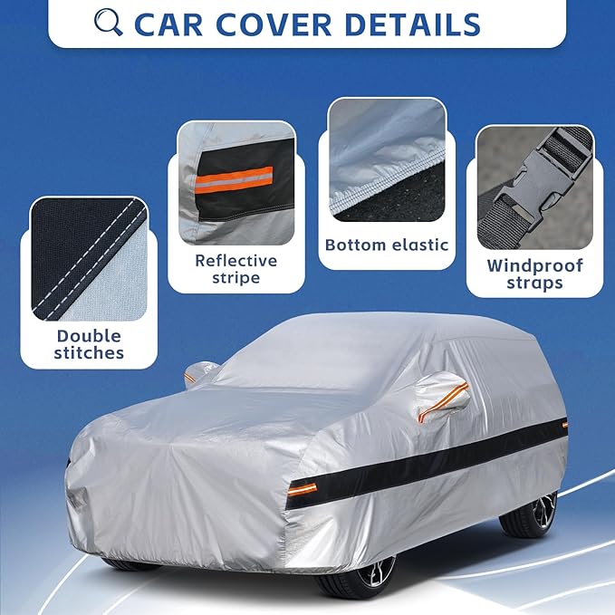 10 Layers SUV Car Cover Custom Fit for Toyota RAV4 (2005-2024) Waterproof All Weather for Automobiles, Full Cover Sun UV Rain Protection.Silver