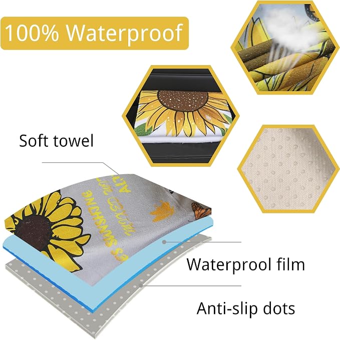 Waterproof Car Seat Cover for Front Seats, Protector for Cars SUVs Trucks, Sweat Towel Seat Covers Bucket for Gym,Workout,Beach,Hiking,Running Swimming (Sun Flower, 1PC)