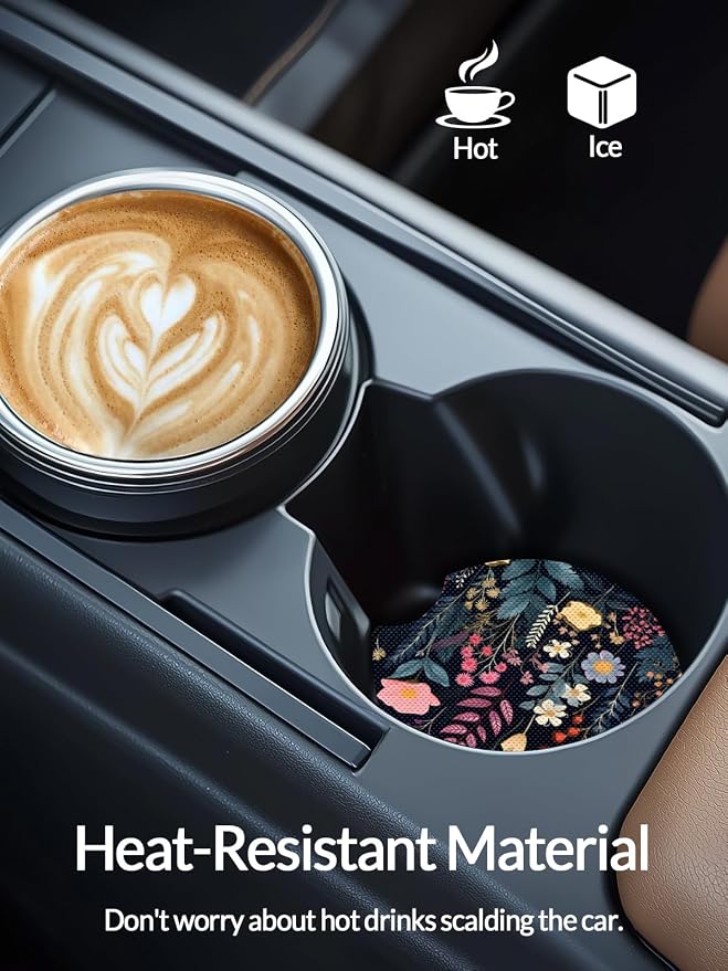 WOCOCN Cute Cup Holder Coasters for Your Car with Fingertip Grip, Auto Accessories for Women & Men,Pack of 2(Anthemia)