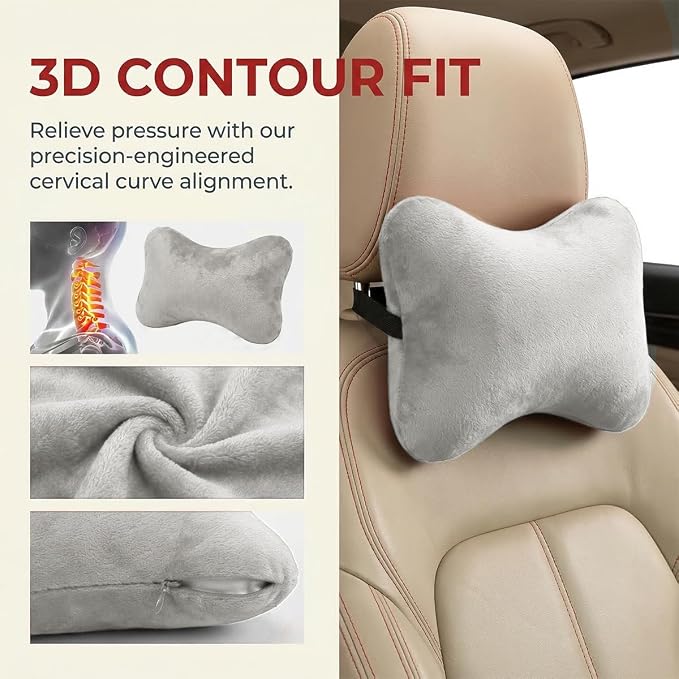 2PCS Car Neck Pillow, Soft Comfortable Vehicle Seat Neck Support Pillow Cushion for Relief Driving Fatigue, Breathable Auto Interior Headrest Neck Rest Pad, Universal for Vehicles (Gray)