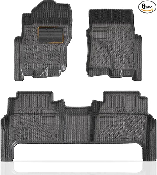 KUST Floor Mats for 2022-2026 Nissan Frontier Crew Cab Accessories (with 2nd Row Under-Seat Storage), All Weather Car Mats 2 Rows, TPE Rubber, Raised Edge, Extended Lip, Extra Heel Pad Plate
