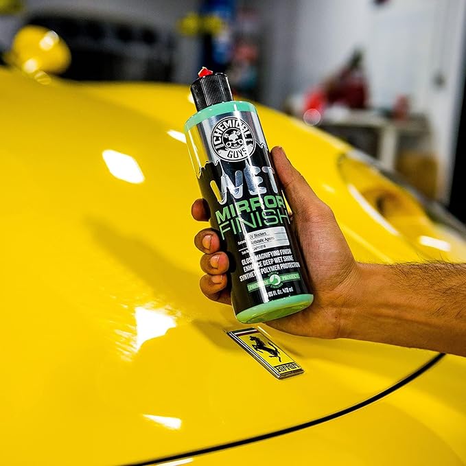 Chemical Guys, Wet Mirror Finish High Gloss Glaze for Clear Coat, 16 oz | Reflective glaze deepens gloss and fills minor swirls on clear coat, chrome and paint, easy by hand or machine