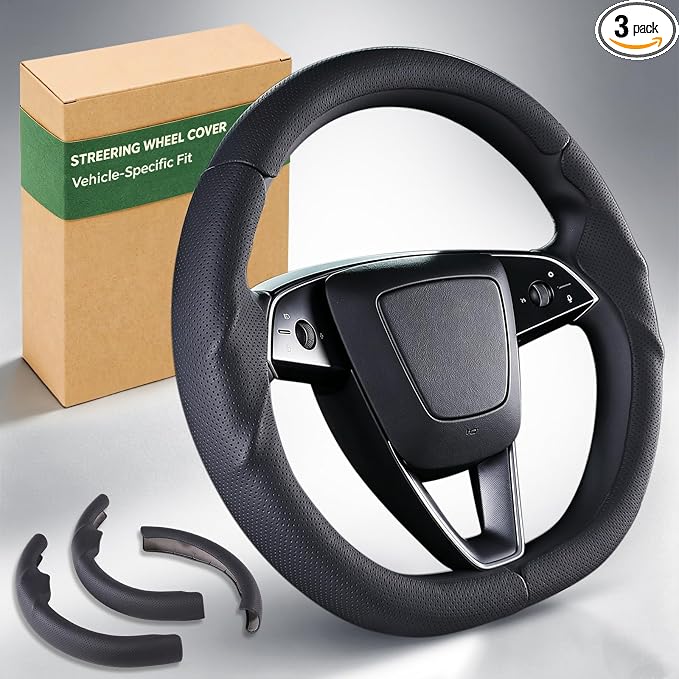 Steering Wheel Cover for Tesla Model 3 Highland(2024-Present)/ Model Y Juniper(2025-Present),Anti-Slip,Comfortable Grip,Breathable,Customized for Tesla Model 3/Y Accessories,Nappa Black