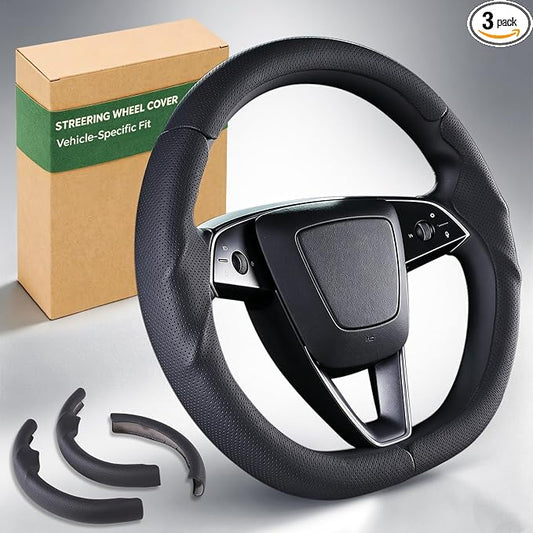 Steering Wheel Cover for Tesla Model 3 Highland(2024-Present)/ Model Y Juniper(2025-Present),Anti-Slip,Comfortable Grip,Breathable,Customized for Tesla Model 3/Y Accessories,Nappa Black