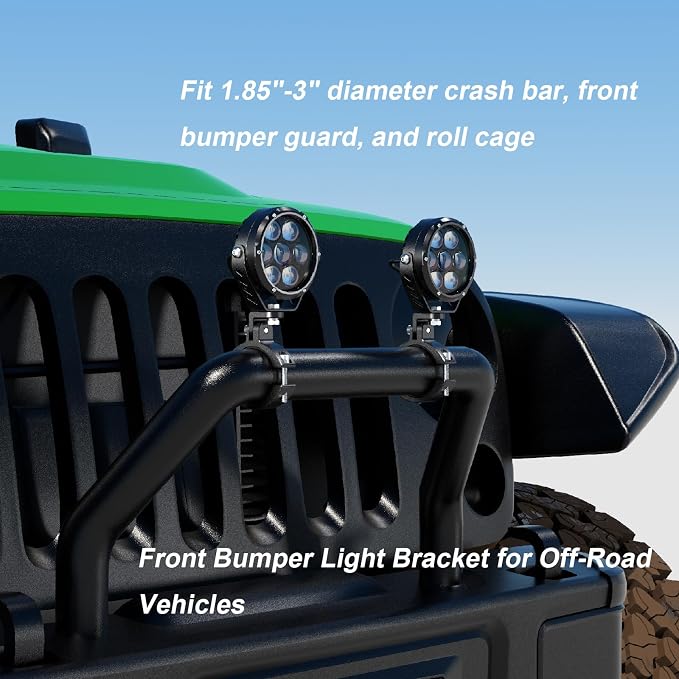 LOKTENWO Aluminum Alloy LED Light Bar & Fog Light Mounting Brackets, 2PCS | Off-Road Light Mounts for 1.85"-3" Diameter Bull Bar, Front Bumper Guard and Roll Cage, Fits Jeep, Truck, SUV, UTV
