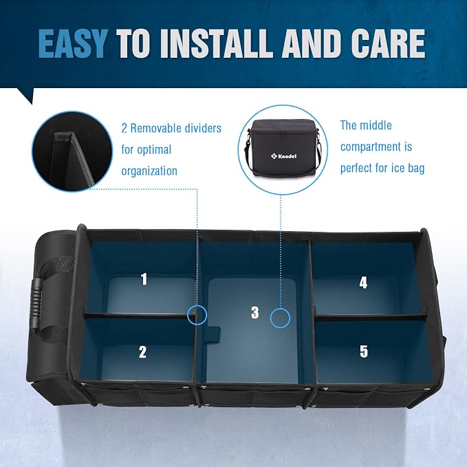 K KNODEL Extra Large 4-in-1 Trunk Organizer with Cooler for Car (Black) | Car Organizers and Storage for Groceries and Insulated, Cargo Organizer for Suv, Van and Sedan, Car Bin, Bag, Basket