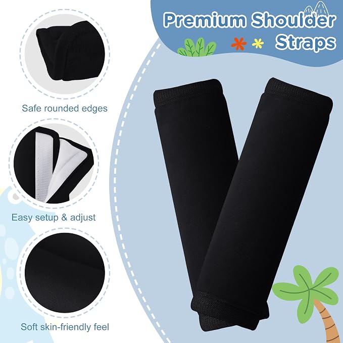 2 Pack Car Seat Potty Training Protector – Waterproof Leak-Proof Liner with Non-Slip Backing + 2 Strap Covers, Quick-Dry Piddle Pad for Baby Toddler, Machine Washable Universal Fit - Black