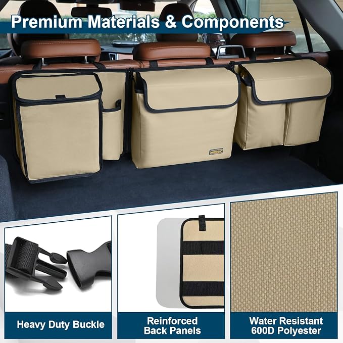 Deluxe Trunk and Backseat Organizer for Medium or Large Size SUVs & RVs, Detachable Storage Modules with Built-in Cooler, Patent Pending