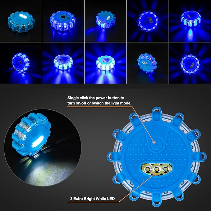 CICMOD LED Road Flares Roadside Safety Emergency Lights Beacon Disc Flashing Warning Flare Kit for Car Truck Boat - 6 Pack