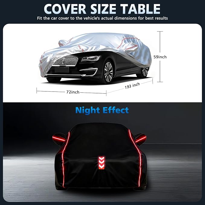 Waterproof All Weather Heavy Duty Vehicle Cover, 360° Underbody Wrap Windproof Design, Quick Install Outdoor Cover,（for Lincoln MKZ 1993-2025 ）