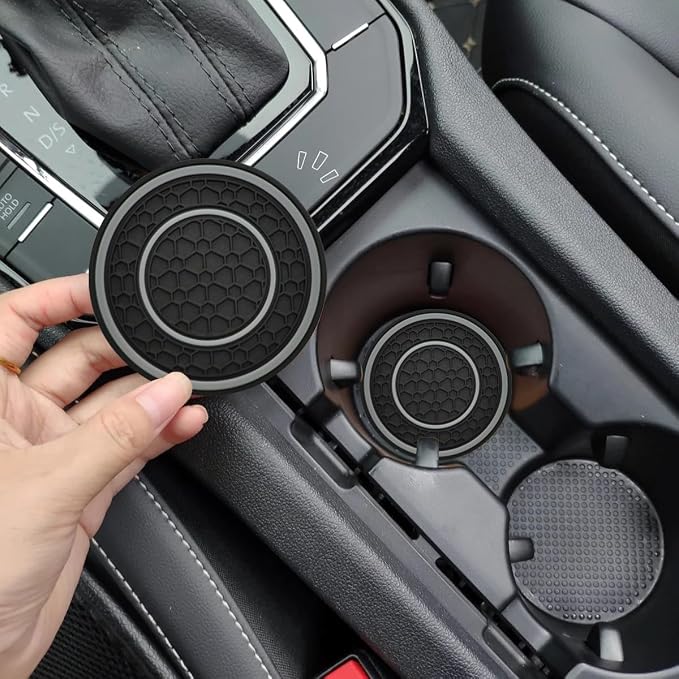 Car Cup Coaster Universal Automotive Waterproof Non-Slip Cup Holders Sift-Proof Spill Holder Car Interior Accessories 2 Pack Black & Gray