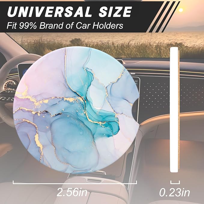 Aiawoxc Car Cup Holder Coasters, 2 Pack Universal Auto Anti Slip Insert Coaster with A Finger Notch, Cup Mat for Most Car Interior, Colorful Ink Marble