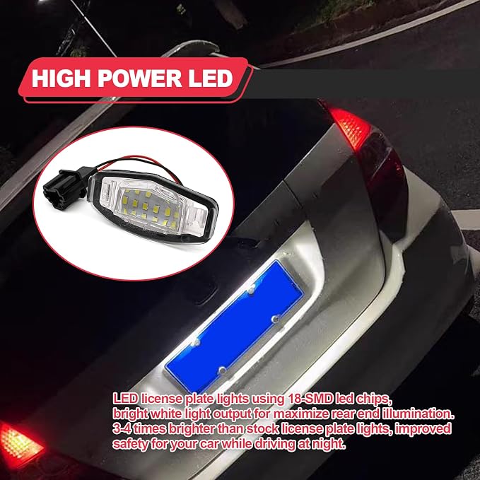 2 Pcs LED License Plate Light Lamp Tag Lights Compatible with Honda MDX TSX TL ILX RDX RL Accord Odyssey Civic Sedan Pilot Rear Tag Lights, Powered by 18-SMD 6000K White