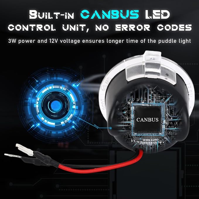 povtii 2 PCS Side Mirror Puddle LED Lights, High Brightness Auto Side Mirror Puddle LED Lamp Assembly Replacement with White Light, Car Accessories