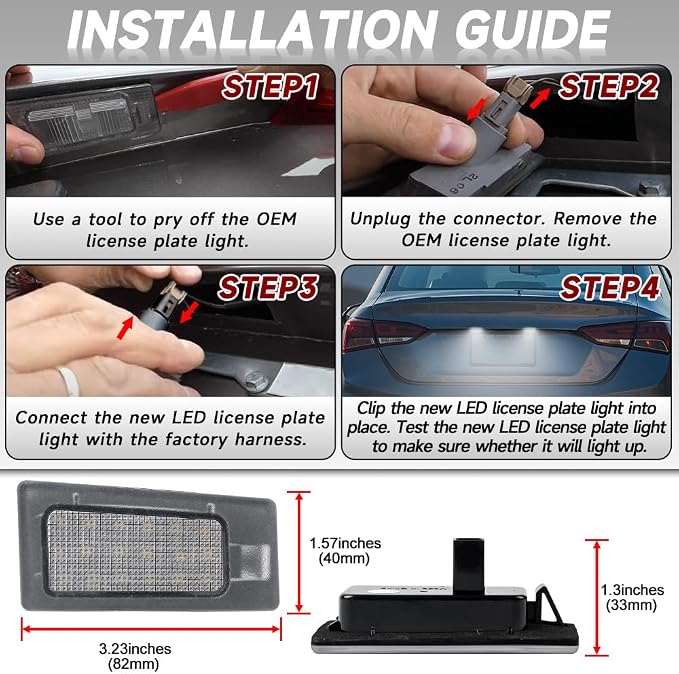 LED License Plate Lights for 2011-2018 Hyun'dai Elan'tra Accent | Elan'tra Coupe 2009-2018 Kia Forte Full LED Number Plate Lamp Assembly Error Free Led Rear Tag Lights OEM