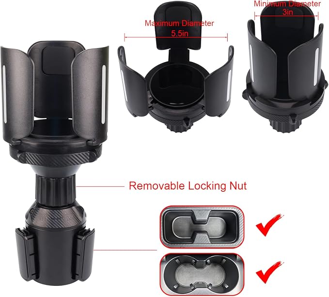 Car Cup Holder Expander Adapter, 3"-5.5" Adjustable Bottle Mount | Adjustable Fit, Detachable Design, Silicone Base, For Large Bottles, Tumblers, And Food Buckets
