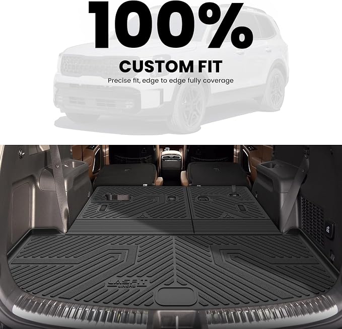 LASFIT Cargo Mat & Backrest Mats for Kia Telluride 2025 2024 2023 2022 2021 2020, All Weather TPE Custom Fit Trunk Mats & Seatback Mats Accessories for Kia Telluride 2020-2025, Black