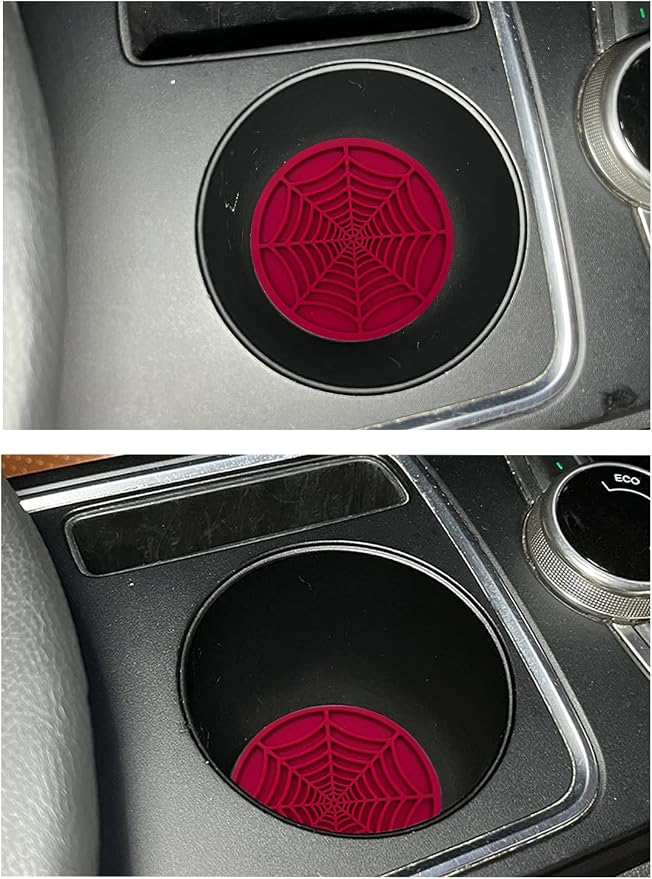 Car Cup Holder Coaster, 2 Pack Universal Auto Anti Slip Cup Holder Insert Ornaments Coaster, Durable, Suitable for Most Car Interior Accessories (red-Spider web-2pack)