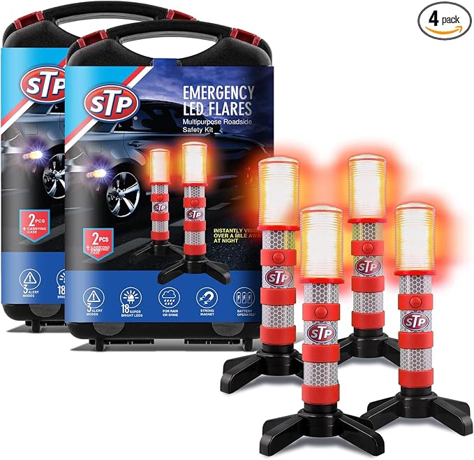 XTREME STP LED Road Flares, Emergency Road Flares for Vehicles, Car Flares with 3 Alert Modes, Magnetic Base, Foldable Stand, Emergency Roadside Lights, Visible Up to 1 Mile, White Flashlight