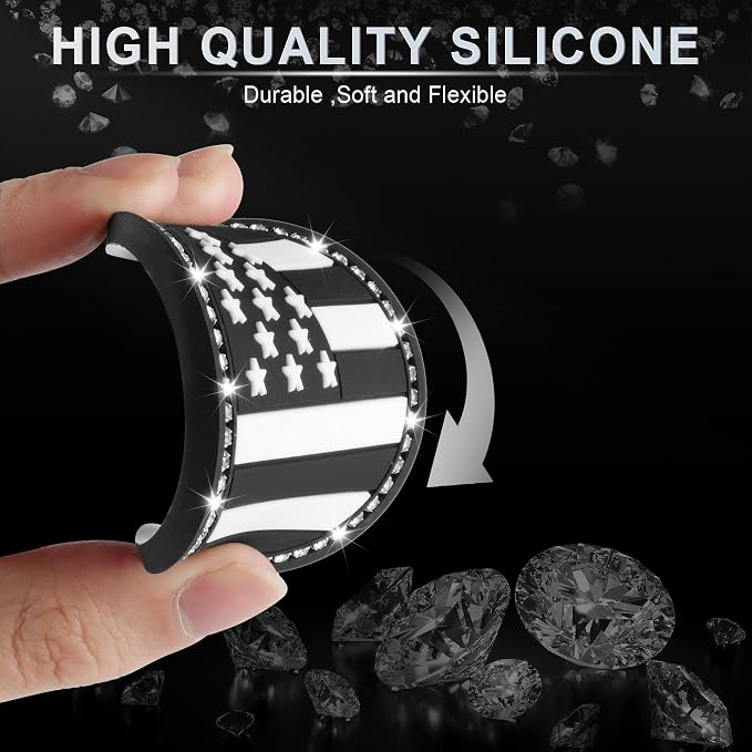 JUSTTOP Bling Car Cup Holder Coaster,4PCS American Flag Cup Holder Insert,Universal Non-Slip Cup Holders,Car Accessories Interior for Women and Man(Black)