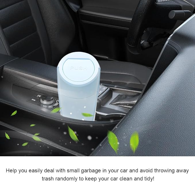 Car Trash Can with Lid, Mini Car Garbage Bin Leakproof Cup Holder Trash Can, Multipurpose Organizer Door Pocket Trash Cup Fits Auto Home Office, Universal Garbage Can (Light Blue)