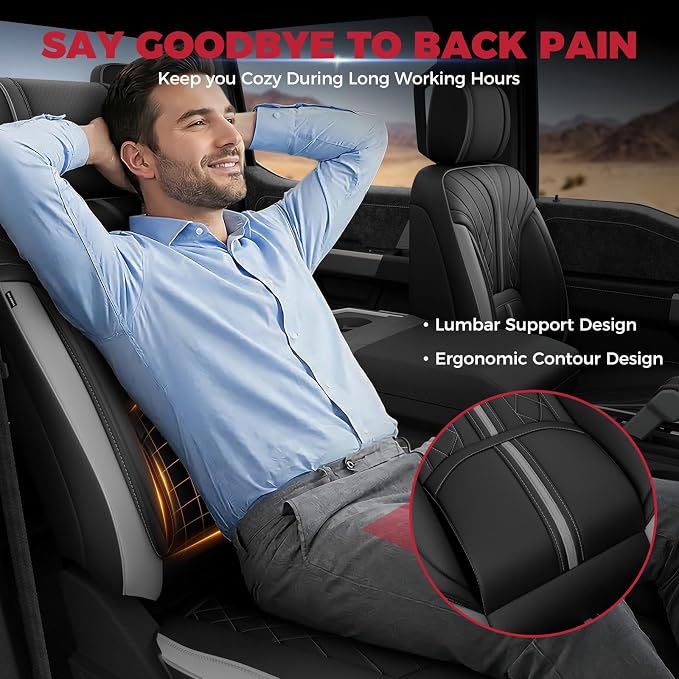 FREESOO Leather Seat Covers for Ford F150 SuperCrew/Crew Cab 2015-2026 | Fits F250/F350/F450 Super Duty 2017-2026, Custom Fit, Waterproof, Bucket Seat, Airbag Compatible, Lumbar Support, Easy-clean