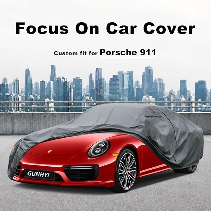 GUNHYI Premium Car Cover Custom Fit Porsche 911 (2011-2026), 16 Layers Heavy Duty Car Cover Waterproof All Weather with Zipper Door for Sun Rain Snow Dust Uv Protection