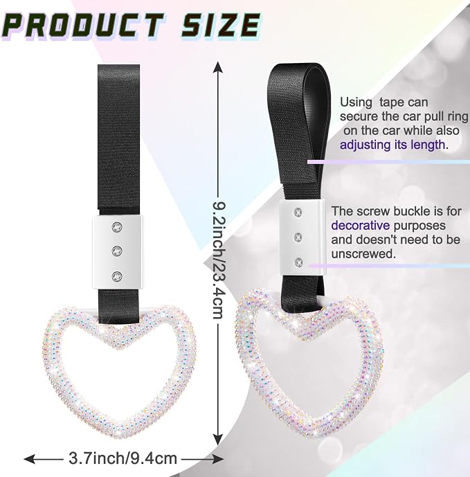 Fabbay Bling Car Accessories Bling Heart Handle Ring Car Accessory for Women Hearts Hand Strap Drift Charm Rear Bumper Warning Ring Decor for Auto Interior Exterior Decoration(Colorful,Heart Style)