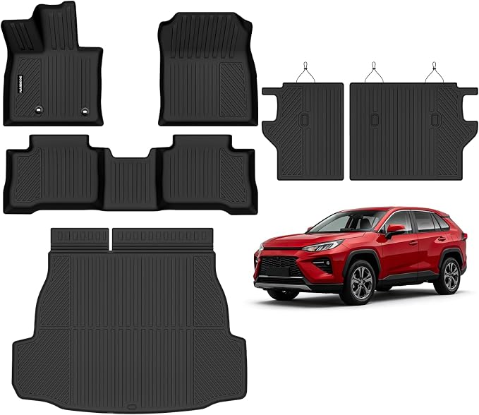 Naibeve Floor Mats for 2026 Toyota RAV4 Hybrid | All Weather Floor Mats, Cargo Mat, Backrest Mats, Not for Phev, （Need to cut for Cargo Area with subwoofer） accessories