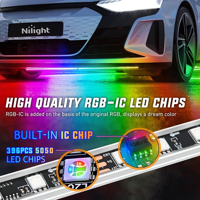 Nilight 4Pcs Aluminum Underglow Neon Accent Strip Lights 396 LEDs Dream Color Door Assist Multi Mode Sound Active Function Music Modes with APP Remote Control Underbody Light Strips for Car Truck RV