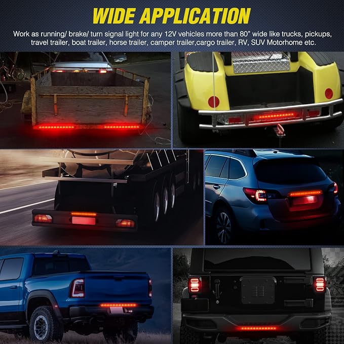 Nilight Trailer Light 16Inch 12 LED Red Running Brake Sequential Turn Signals Lights Waterproof Rear Maker ID Bar for 12V Boat Truck RV | Waterproof Rear Maker ID Bar For 12V Boat Truck RV, High Visibility Identification Strip