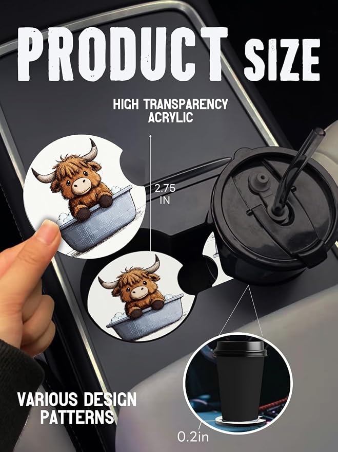Car Cup Coasters,2 Pack Car Coaster,2.75inch Anti Slip and Absorbent Cars Coasters for Cup Holders,Car Accessories for Women,Cute Decor for Women (Bathing Calf)