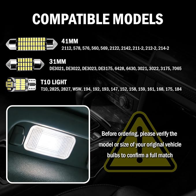 24PCS LED Interior Car Lights Kit,T10/31mm/41mm Car LED Lights Interior Replacement for Map Dome Door Trunk Light,Universal LEDs Light for Cars Interiors Fit for Most Cars/SUVs