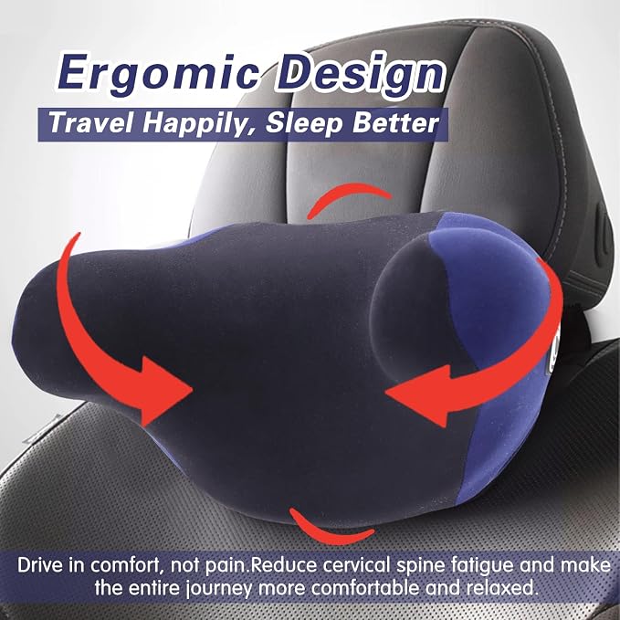 U-Shaped Car Headrest Pillow, Headrest Pillow with Adjustable Strap(Blue) | Ergonomic Design Fits Most Car & Office Chairs, Space Memory Foam & Removable Cover, Extreme Comfort Travel Car Pillow(Blue)