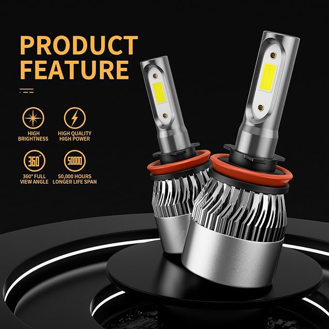 𝖧𝟪 𝖧𝟣𝟨 𝖧𝟣𝟣 LED Fog Light Bulb 6500K Cool White 60000LM 900% Brighter, 1:1 Beam Plug and Play IP68 Waterproof Off-Road Lights, Pack of 2
