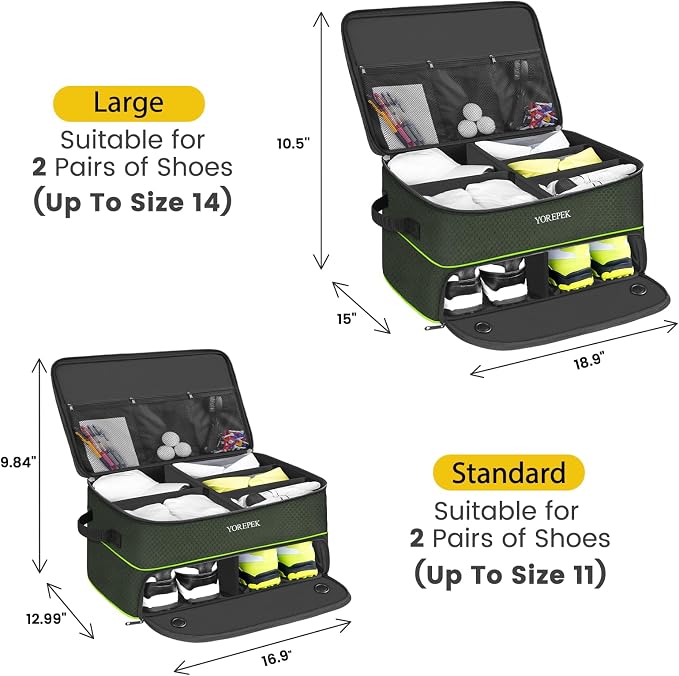 YOREPEK Golf Gifts for Men, 2 Layer Golf Trunk Organizer for 2 Pair Shoes | Waterproof Car Trunk Locker with Separate Ventilated Compartment for Balls, Tees, Clothes, Gloves, Birthday Gifts for Golfers