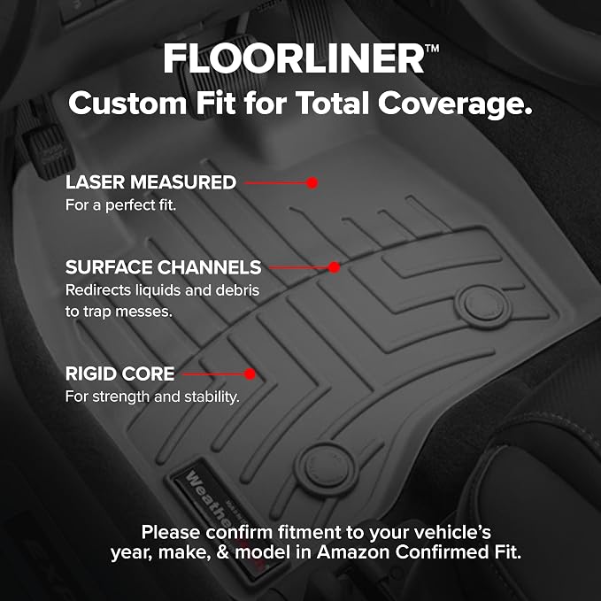 WeatherTech Custom Fit FloorLiners for Chevrolet Silverado 1500, Silverado 2500HD/3500HD, Silverado 1500 LTD - 1st & 2nd Row (441436-1-2), Black