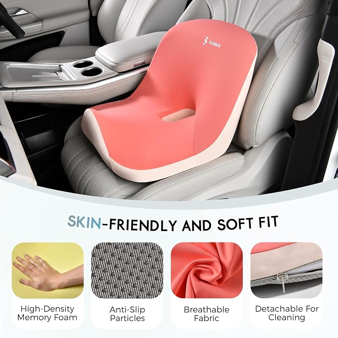Car Seat Cushion and Lumbar Support Pillow, Larger Memory Foam Seat Cushion, Ergonomic L-Shaped Design Cushion for Back Pain Relief, Non-Slip Driving Cushion for Car, Office, Truck, Gifts for Mom-Pink