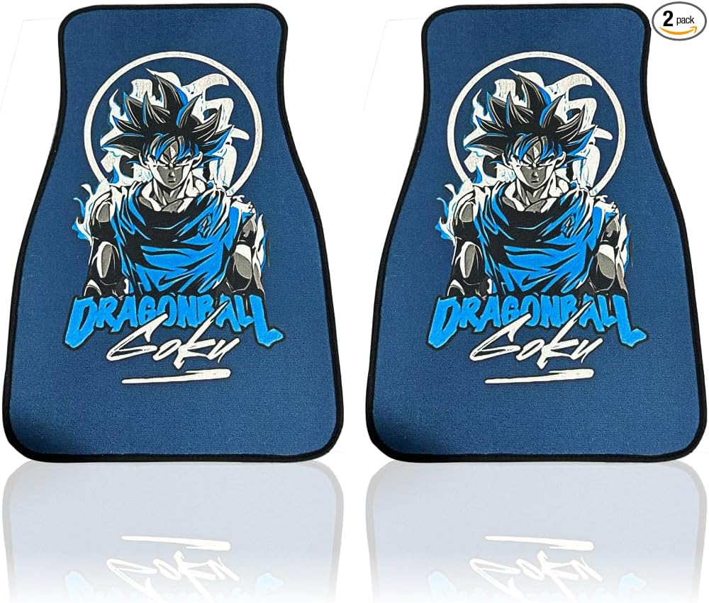 Anime Car Carpet Mat Set of 2 Front, Blue GukooDZB Design Automotive Accessories Interior All Weather Floor Mats Decor with Non Slip Black Anti Skid Backing